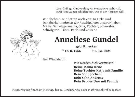 Traueranzeige von Anneliese Gundel von Neustadt/ Scheinfeld/ Uffenheim