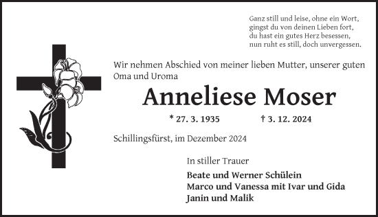 Traueranzeige von Anneliese Moser von Dinkelsbühl/ Feuchtwangen