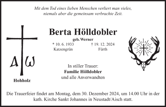 Traueranzeige von Berta Hölldobler von Neustadt/ Scheinfeld/ Uffenheim