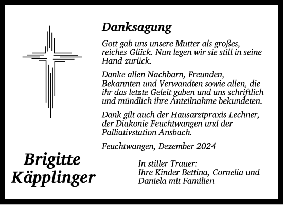 Traueranzeige von Brigitte Käpplinger von Dinkelsbühl/ Feuchtwangen