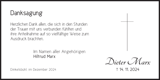 Traueranzeige von Dieter Marx von Dinkelsbühl/ Feuchtwangen