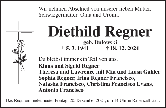 Traueranzeige von Diethild Regner von GE