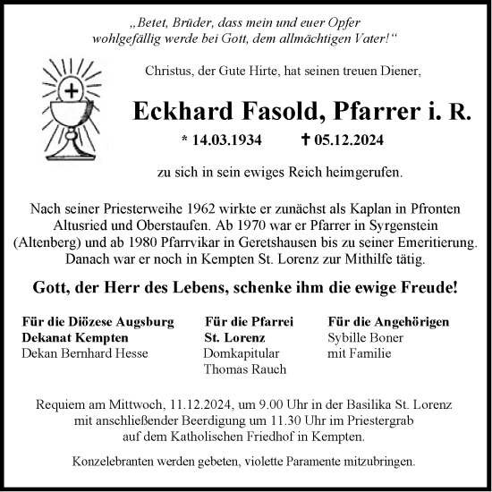 Traueranzeige von Eckhard Fasold von Dinkelsbühl/ Feuchtwangen