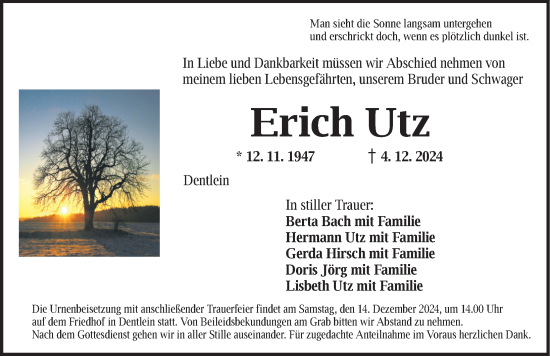 Traueranzeige von Erich Utz von Dinkelsbühl/ Feuchtwangen