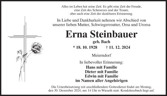 Traueranzeige von Erna Steinbauer von Dinkelsbühl/ Feuchtwangen