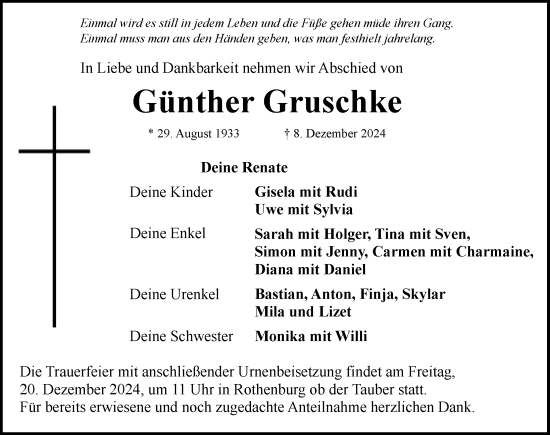 Traueranzeige von Günther Gruschke von Rothenburg