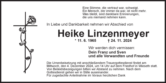 Traueranzeige von Heike Linzenmeyer von Dinkelsbühl/ Feuchtwangen