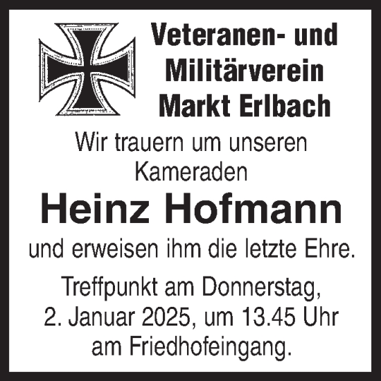 Traueranzeige von Heinz Hofmann von Neustadt/ Scheinfeld/ Uffenheim