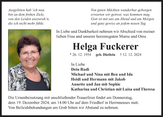 Traueranzeige von Helga Fuckerer von Neustadt/ Scheinfeld/ Uffenheim