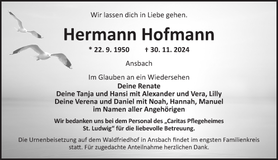 Traueranzeige von Hermann Hofmann von Ansbach