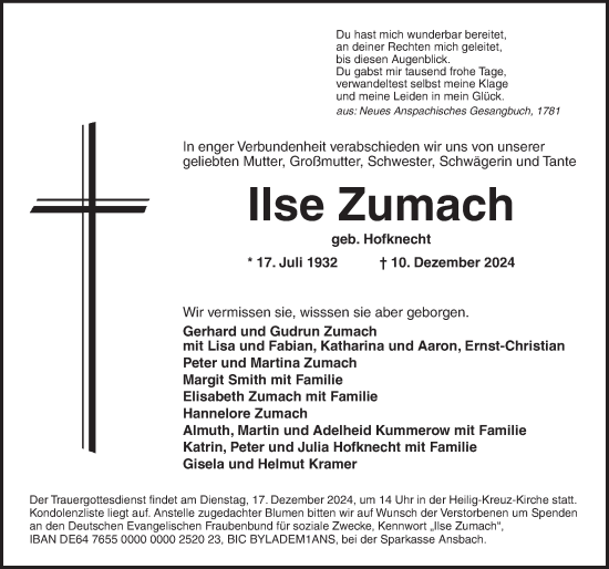 Traueranzeige von Ilse Zumach von GE