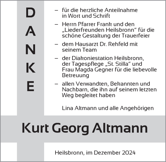 Traueranzeige von Kurt Georg Altmann von Ansbach