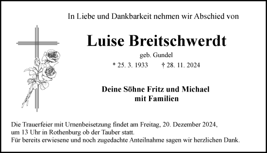 Traueranzeige von Luise Breitschwerdt von Rothenburg