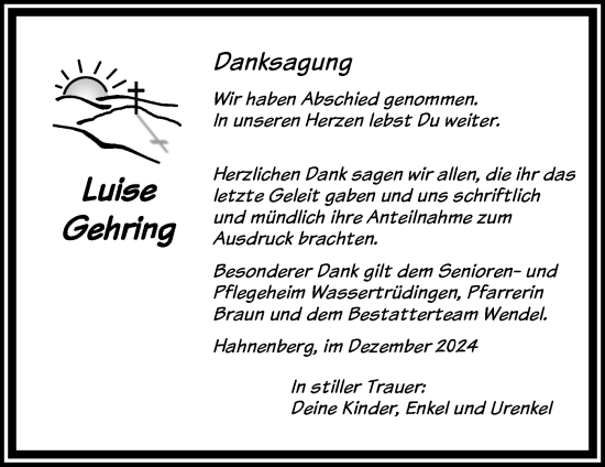 Traueranzeige von Luise Gehring von Dinkelsbühl/ Feuchtwangen