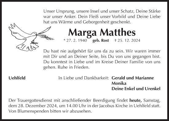 Traueranzeige von Marga Matthes von Neustadt/ Scheinfeld/ Uffenheim