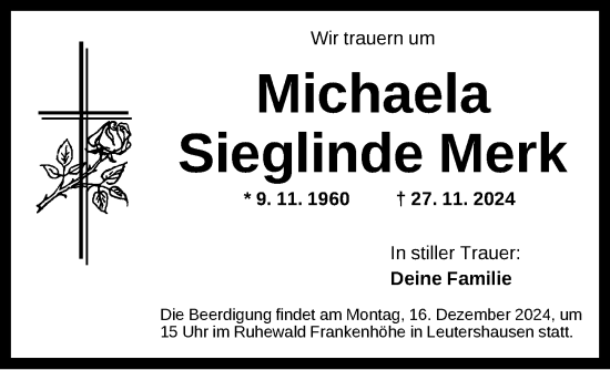 Traueranzeige von Michaela Sieglinde Merk von Ansbach