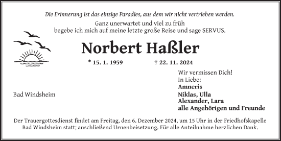 Traueranzeige von Norbert Haßler von Neustadt/ Scheinfeld/ Uffenheim