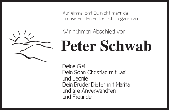 Traueranzeige von Peter Schwab von Ansbach