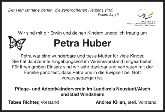 Traueranzeige von Petra Huber von Neustadt/ Scheinfeld/ Uffenheim