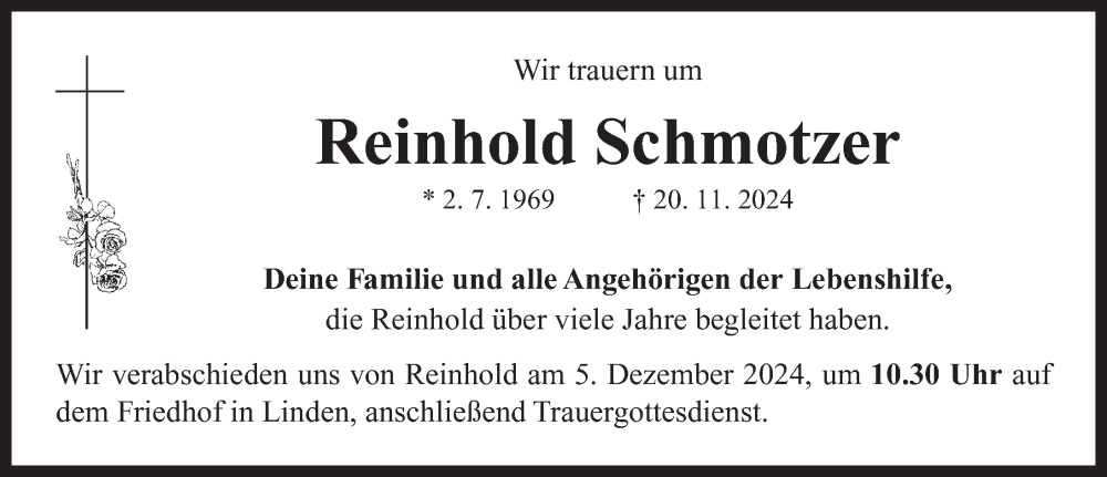  Traueranzeige für Reinhold Schmotzer vom 04.12.2024 aus Neustadt/ Scheinfeld/ Uffenheim