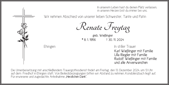 Traueranzeige von Renate Freytag von Dinkelsbühl/ Feuchtwangen