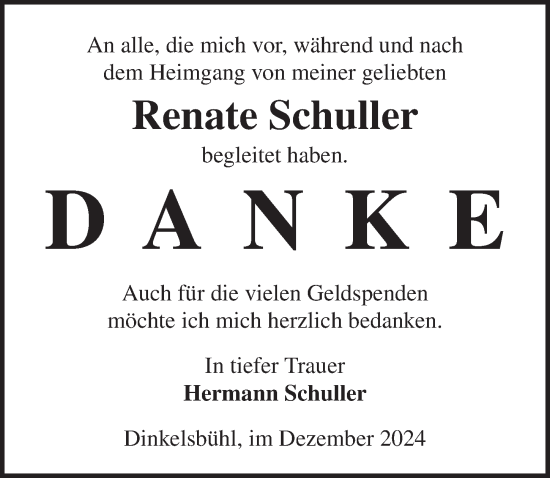 Traueranzeige von Renate Schuller von Dinkelsbühl/ Feuchtwangen