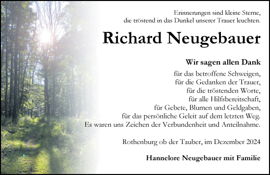 Traueranzeige von Richard Neugebauer von Rothenburg