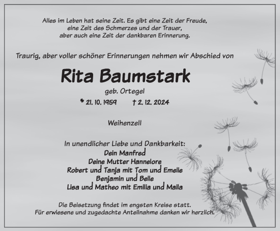 Traueranzeige von Rita Baumstark von Ansbach