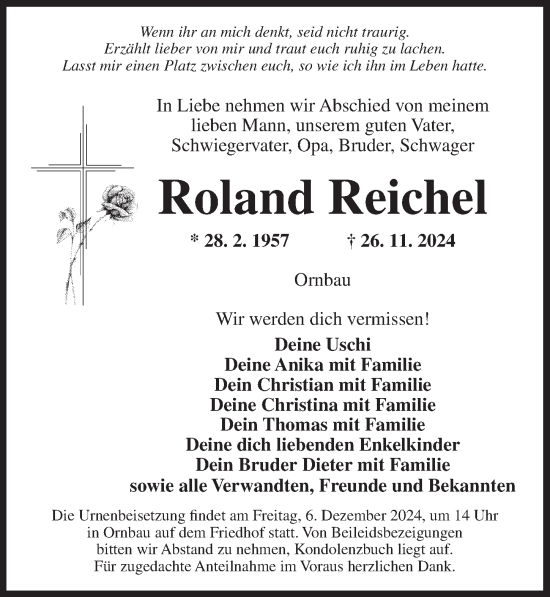 Traueranzeige von Roland Reichel von Ansbach