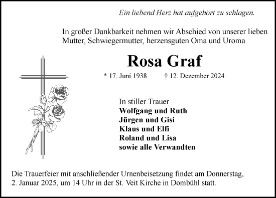 Traueranzeige von Rosa Graf von Rothenburg