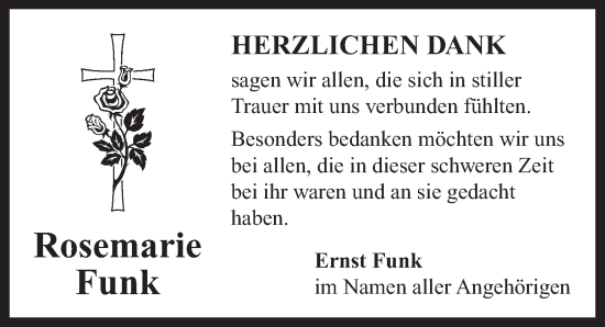 Traueranzeige von Rosemarie Funk von Neustadt/ Scheinfeld/ Uffenheim