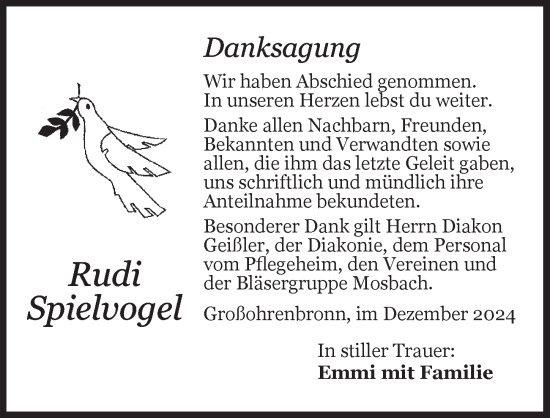 Traueranzeige von Rudi Spielvogel von Dinkelsbühl/ Feuchtwangen