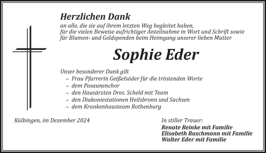 Traueranzeige von Sophie Eder von Ansbach