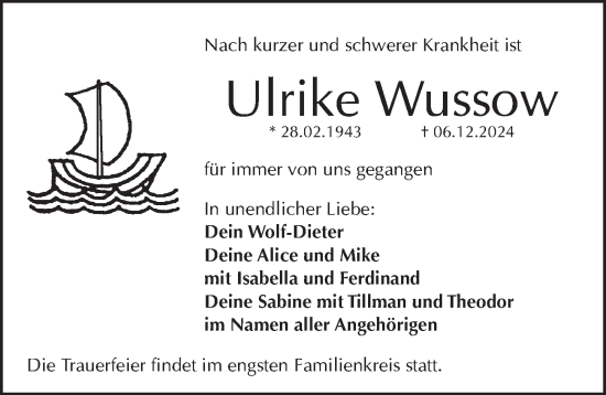 Traueranzeige von Ulrike Wussow von GE