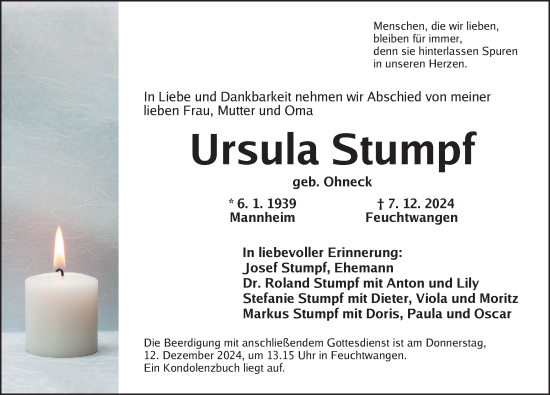 Traueranzeige von Ursula Stumpf von Dinkelsbühl/ Feuchtwangen