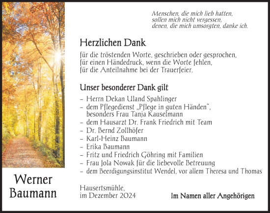 Traueranzeige von Werner Baumann von Dinkelsbühl/ Feuchtwangen