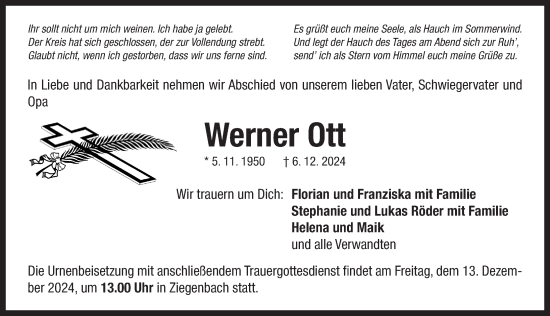 Traueranzeige von Werner Ott von Neustadt/ Scheinfeld/ Uffenheim