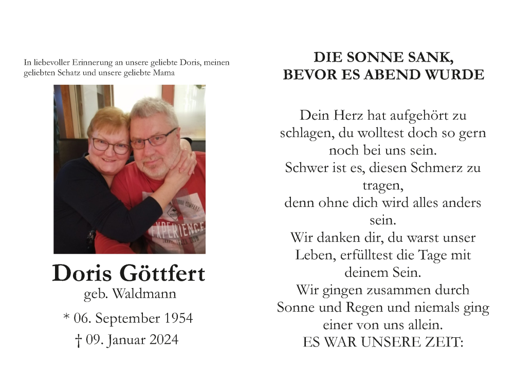  Traueranzeige für Doris Göttfert vom 05.02.2024 aus Dinkelsbühl/ Feuchtwangen