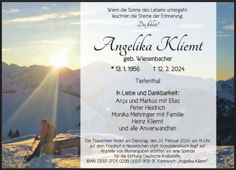  Traueranzeige für Angelika Kliemt vom 15.02.2024 aus Ansbach