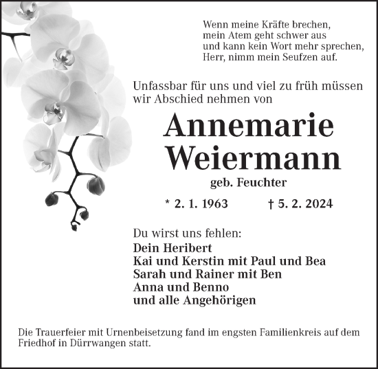 Traueranzeige von Annemarie Weiermann von Dinkelsbühl/ Feuchtwangen