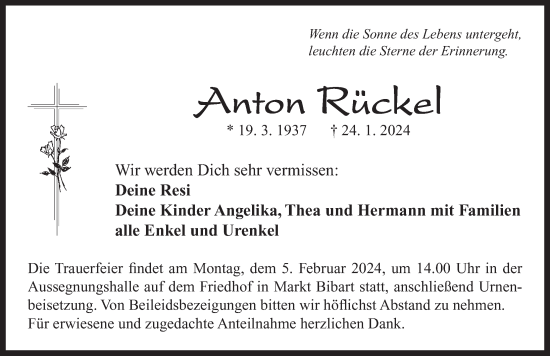 Traueranzeige von Anton Rückel von Neustadt/ Scheinfeld/ Uffenheim