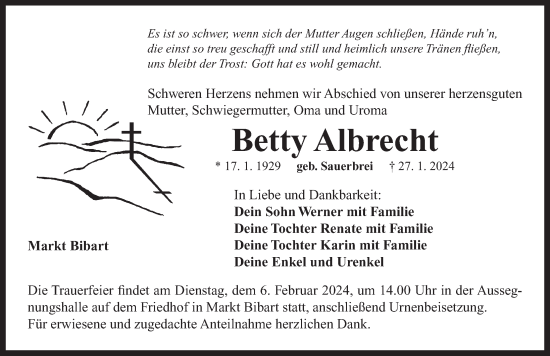 Traueranzeige von Betty Albrecht von Neustadt/ Scheinfeld/ Uffenheim