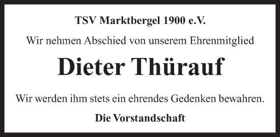 Traueranzeige von Dieter Thürauf von Neustadt/ Scheinfeld/ Uffenheim