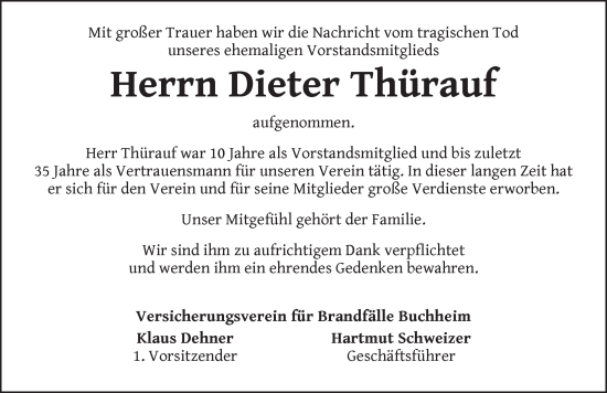 Traueranzeige von Dieter Thürauf von Neustadt/ Scheinfeld/ Uffenheim