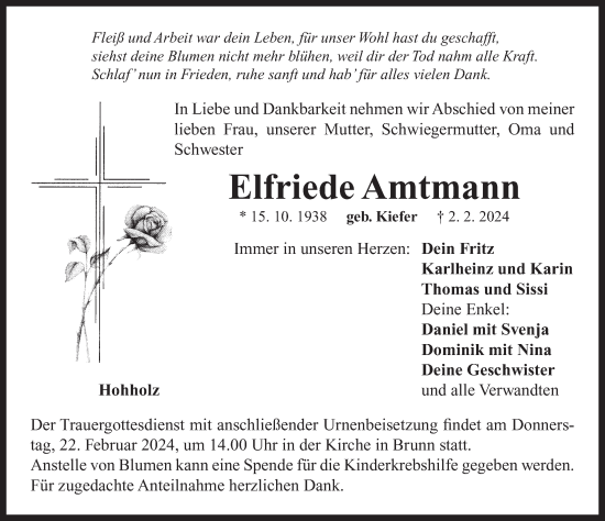 Traueranzeige von Elfriede Amtmann von Neustadt/ Scheinfeld/ Uffenheim