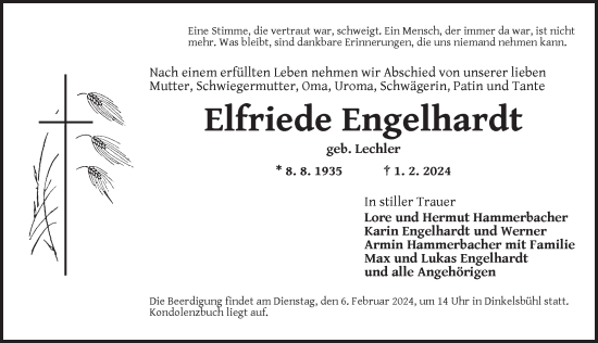 Traueranzeige von Elfriede Engelhardt von Dinkelsbühl/ Feuchtwangen