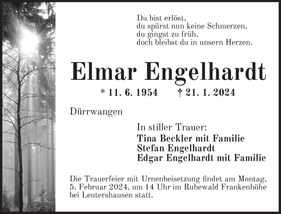 Traueranzeige von Elmar Engelhardt von Dinkelsbühl/ Feuchtwangen