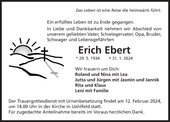 Traueranzeige von Erich Ebert von Neustadt/ Scheinfeld/ Uffenheim