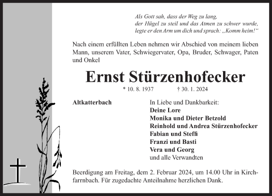 Traueranzeige von Ernst Stürzenhofecker von Neustadt/ Scheinfeld/ Uffenheim