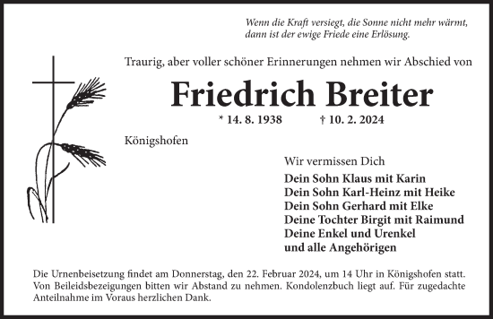 Traueranzeige von Friedrich Breiter von Dinkelsbühl/ Feuchtwangen